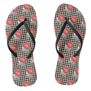 Tongs Roses roses vintage et motif pied de poule