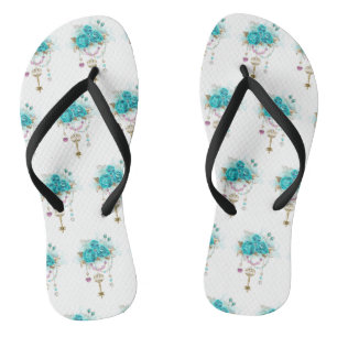 Tongs Roses turquoise avec touches