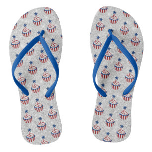 Tongs Rouge, Blanc, Bleu Cupcake Paillettes du 4 Juillet