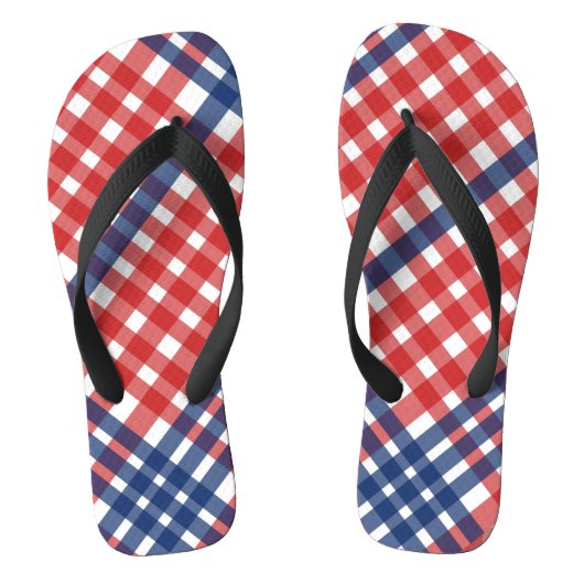 Tongs Rouge blanc et bleu En vichy plaid (Semelle)
