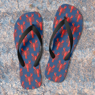 Tongs Rouge Homard Motif Bleu foncé Fun Fun Fruit de mer