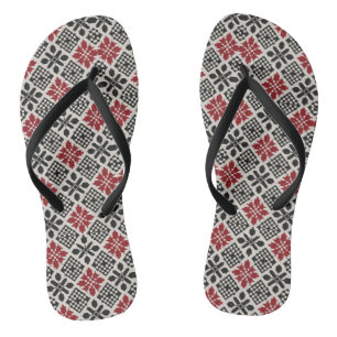 Tongs Rouge noir blanc géométrique Keffiyeh Motif folklo