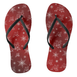 Tongs rouge,renne, étoile, étoiles, flocon de neige, noë