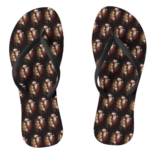 Tongs Rough Collie Avec Noël Festif Du Père Noël (Semelle)