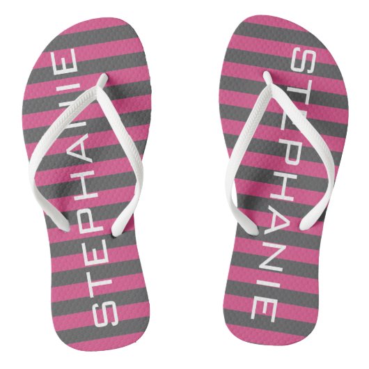 Tongs Rugby rose et gris avec nom personnalisé (Semelle)
