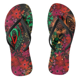 Tongs Rustique Paisley Floral Boho Paint Splash Print