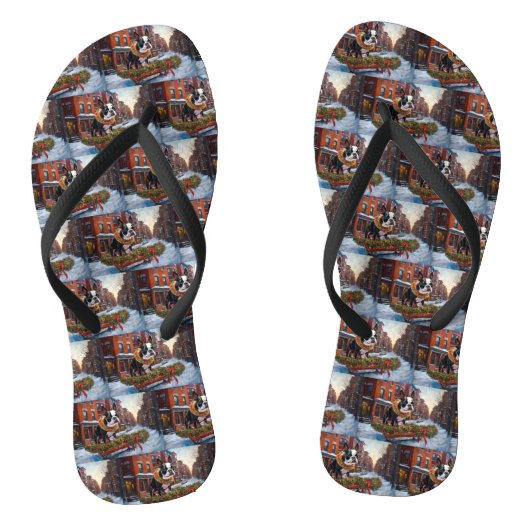 Tongs Saison de Noël de Boston Terrier (Semelle)