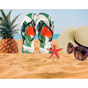 Tongs Sakura japonais vintage et Grues à couronne rouge