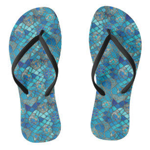 Tongs Sandale à bride fine et motif vitrail bleu