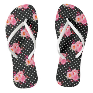 Tongs Sandales à fleurs roses à pois avec semelles retou