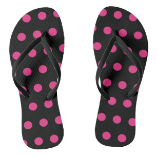 Tongs Sandales à points (noir et rose néon)