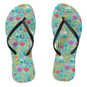 Tongs Sandales à semelle compensée et motif de fleurs de