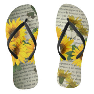 Tongs Savates avec des tournesols et des lettres, jaune