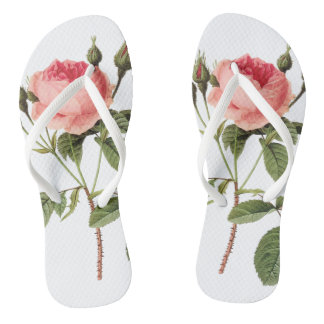 Tongs Savates blanches d'une rose dans chaque pied