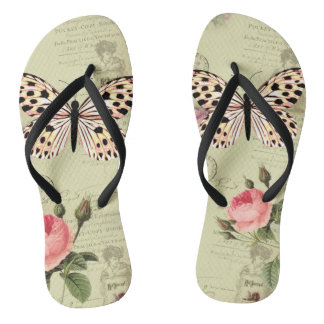 Tongs savates vintage, rose et papillon sur la carte