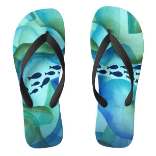 Tongs Schooling Fish Ocean Watercolor Flip Flops