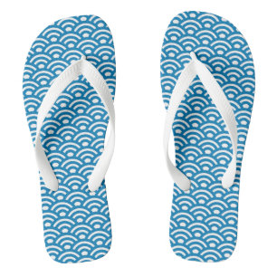 Tongs Seigaiha, Vagues, Japonais, Bleu et Blanc