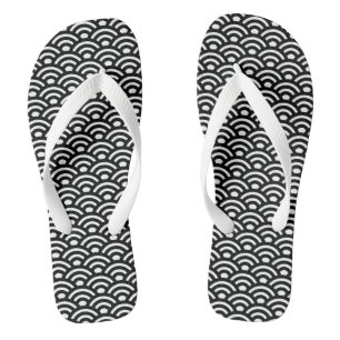 Tongs Seigaiha, Vagues, Japonais, Noir et Blanc