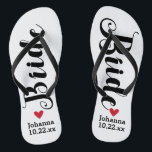 Tongs Sélection de mariage personnalisée par jeune<br><div class="desc">Marchez dans le confort votre jour du mariage avec ces bascules électroniques personnalisées. Celles-ci peuvent être customisées avec le nom et la date de mariage d'une jeune mariée. L'arrière - plan est blanc, toutefois vous pouvez changer la couleur en la cliquant sur sur la personnaliser. En raison du texte foncé,...</div>