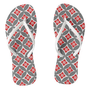 Tongs Shippo à motif floral, rouge, blanc et gris