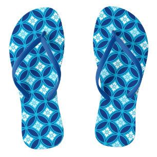 Tongs Shippo avec Motif à Fleur, Deep Indigo Blue