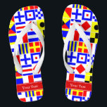 Tongs Signal Nautique Coloré Drapeaux Nom Rouge Monogram<br><div class="desc">Signal Nautique Coloré Drapeaux Avec Nom Rouge Étiquette de ruban Monogramme Customisez ceci avec votre nom, monogramme ou autre texte. Vous pouvez également modifier la police, la taille et la couleur de la police, déplacer le texte, ajouter des champs de texte, etc. Vous voulez voir cela dans une autre combinaison...</div>