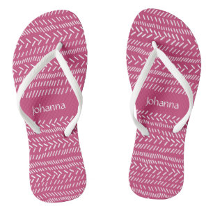 Tongs Simple Fuchsia Rose Blanc Rayures Bohème Ajouter N