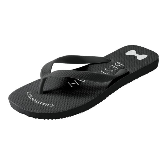 Tongs Simple Fun Best Man Name & Bow Cravate Mariage (Incliné)