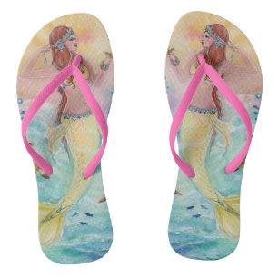 Tongs Siren avec tortue de mer art par Renee Lavoie