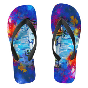 Tongs SlipperyJoe NYC graffiti lune entourée de tourbill