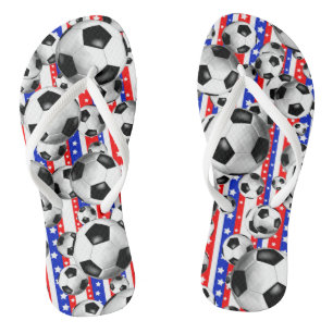 Tongs Soccer Balls USA Rouge Blanc Bleu Étoiles et rayur