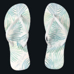 Tongs Soirée nuptiale de mariage de Sable et Palms Beach<br><div class="desc">Branches de palmiers d'aquarelle et un lavabo sablonneux aux accents bleus de la plage. Un design moderne, élégant et aéré. Super équipement pour votre fête de mariée. Ils peuvent se déchausser et danser la nuit. Les mettre dans le joli sac fourre-tout de la collection. Ils les utiliseront encore et encore....</div>