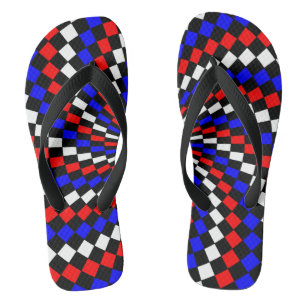 Tongs Spirale à damier rouge blanc bleu par Kenneth Yonc