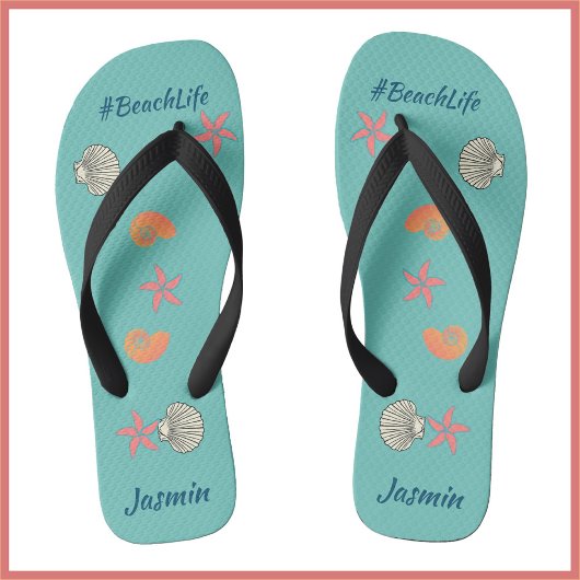 Tongs Starfish et Seashells tropicaux Ocean Beach Life