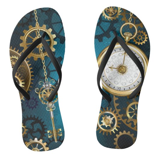 Tongs Steampunk Arrière - plan turquoise avec Gears (Semelle)