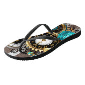 Tongs Steampunk Clock and Turquoise Roses on Striped (Incliné)