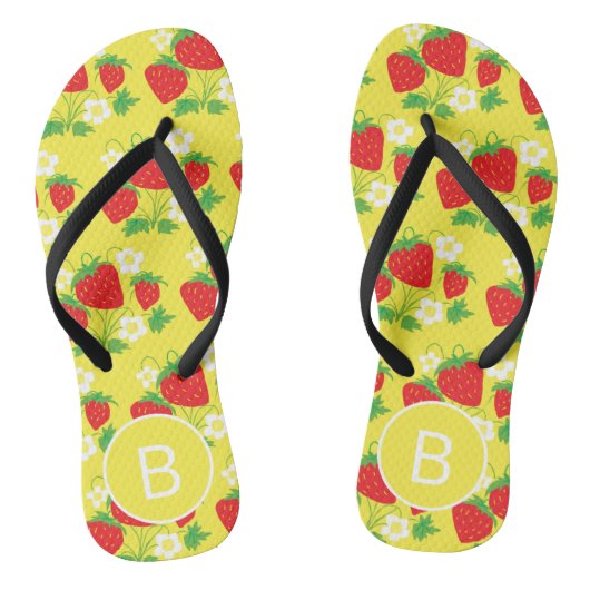 Tongs Strawberry and Flower Yellow Pattern Monogrammed (Semelle)