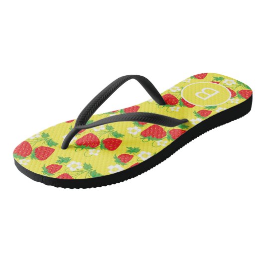 Tongs Strawberry and Flower Yellow Pattern Monogrammed (Incliné)