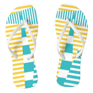Tongs Stripes on Stripes - Turquoise et Jaune