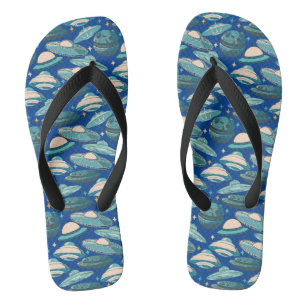 Tongs Style rétro Motif UFO. BG bleu