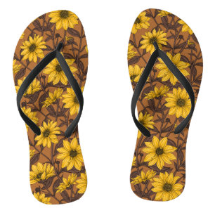 Tongs Sunroot, tournesol sauvage en jaune et marron