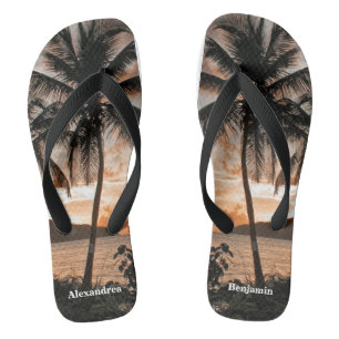 Tongs Sunset Tropical Beach Palm Trees Personnalisez