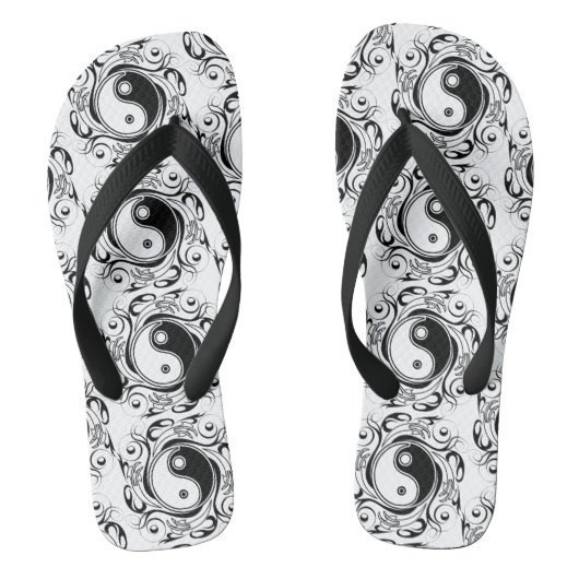Tongs Symbole Yin et Yang Style tatouage noir et blanc (Semelle)