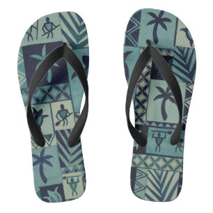 Tongs Tapa Blues Hawaiian Petroglyph Warriph Flops