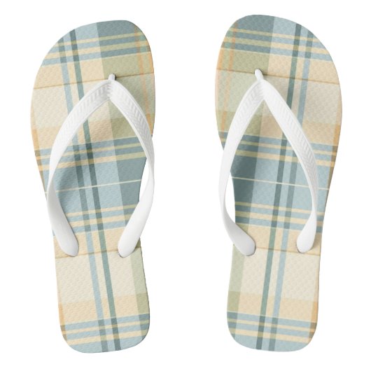 Tongs Tartan bleu et crème (Semelle)