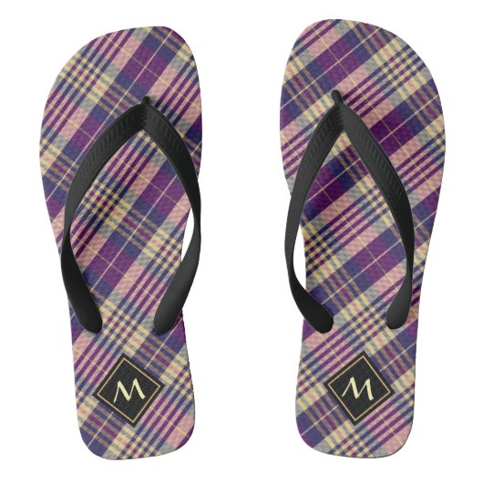Tongs Tartan mauve, or et bleu (Semelle)