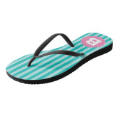 Tongs Teal Blue Vertical Striped Pink Circle Monogram (Incliné)