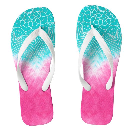 Tongs Teinture à carreaux rose et bleu avec Mandala Sway (Semelle)