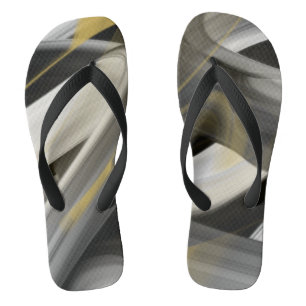Tongs Tendance Art Abstrait Noir Blanc Or, Lanières Larg