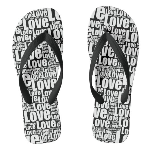 Tongs Tendance Black & White Love Typographie Paire De (Semelle)